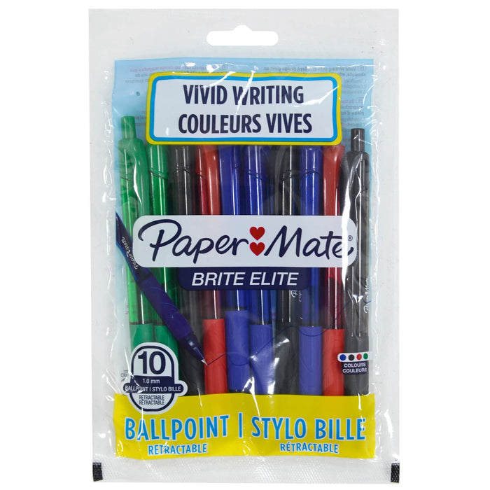 Pack of 10 Paper Mate Ballpoint Pens in assorted colours in packaging