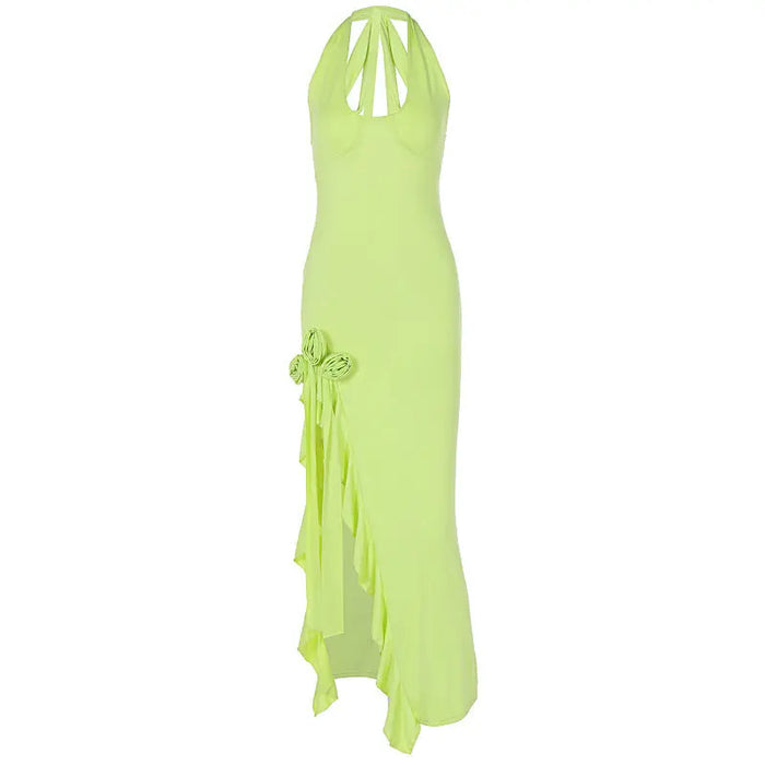 Floral Halter Neck Ruffle Dress fashionnsio