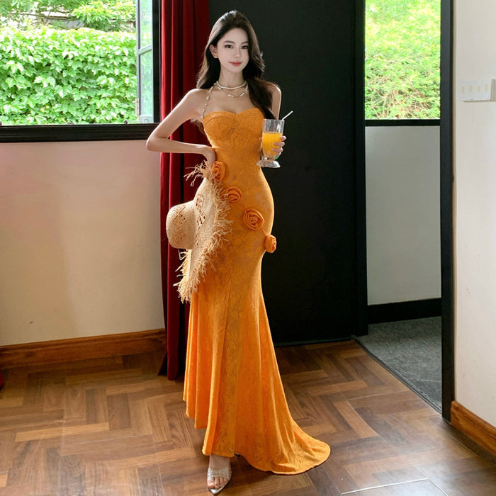 3D Floral Strapless Maxi Dress - Fashionnsio