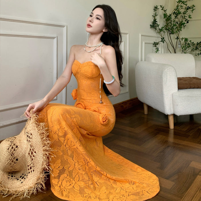 3D Floral Strapless Maxi Dress - Fashionnsio