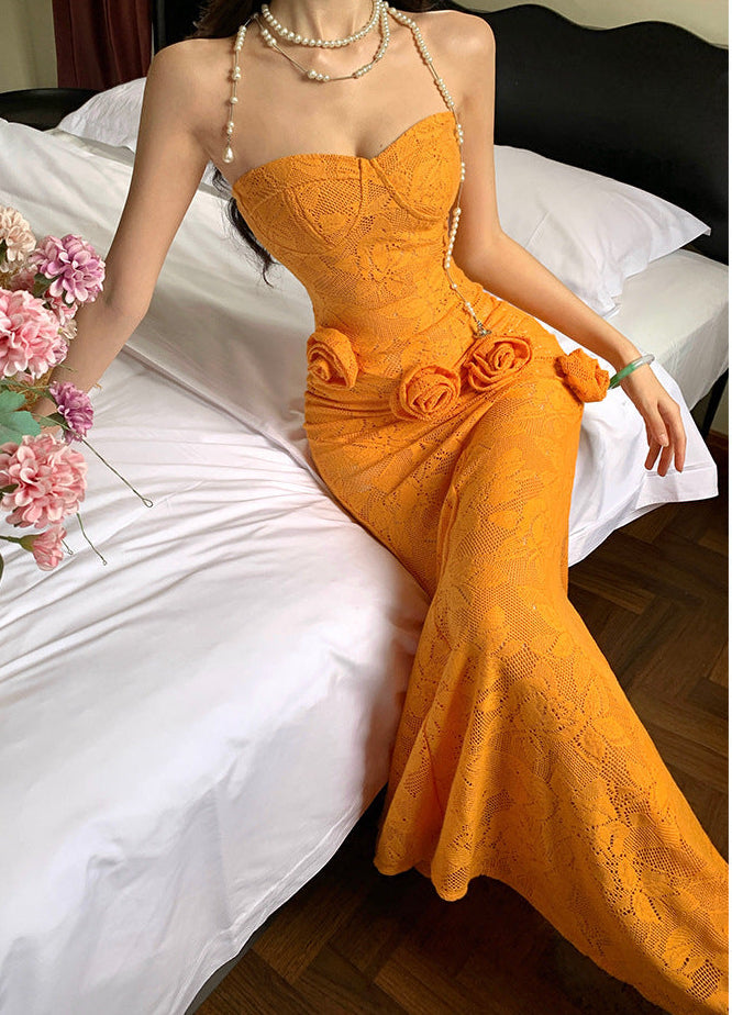 3D Floral Strapless Maxi Dress - Fashionnsio