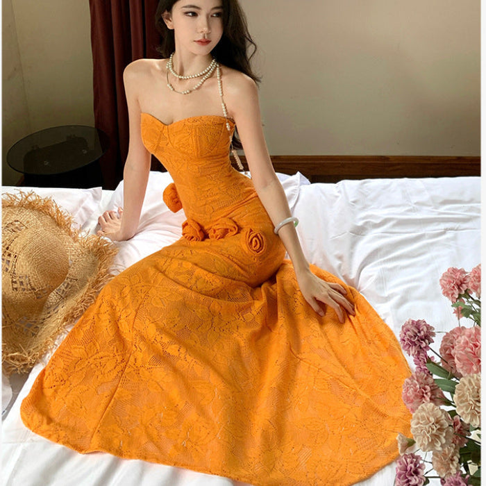 3D Floral Strapless Maxi Dress - Fashionnsio