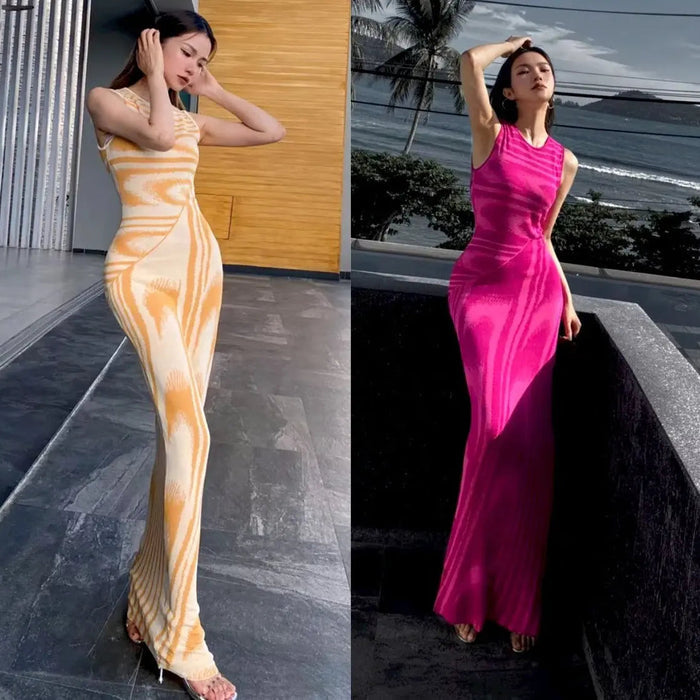 Chic Abstract Knitted Long Dress fashionnsio