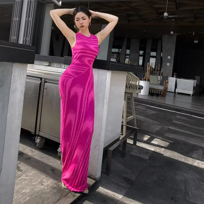 Chic Abstract Knitted Long Dress fashionnsio