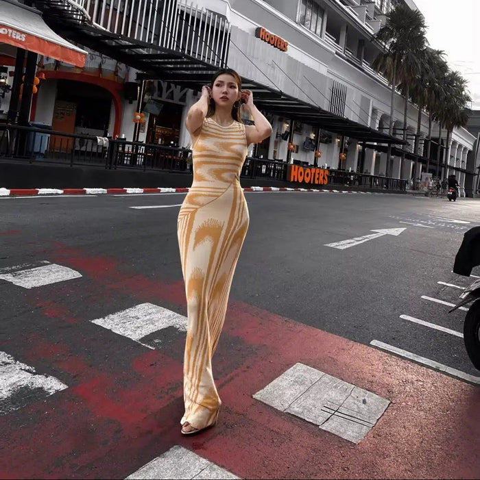 Chic Abstract Knitted Long Dress fashionnsio