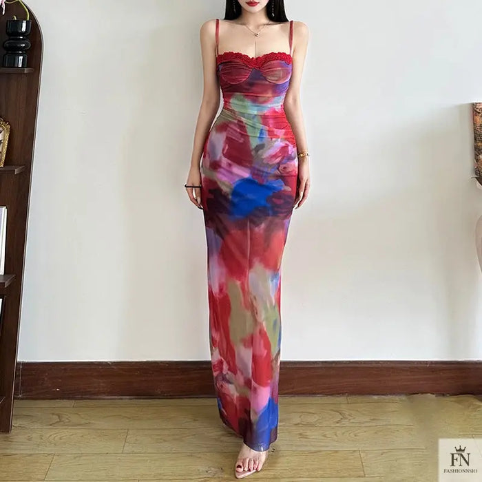 Abstract Print Slim-fit Dress - Fashionnsio