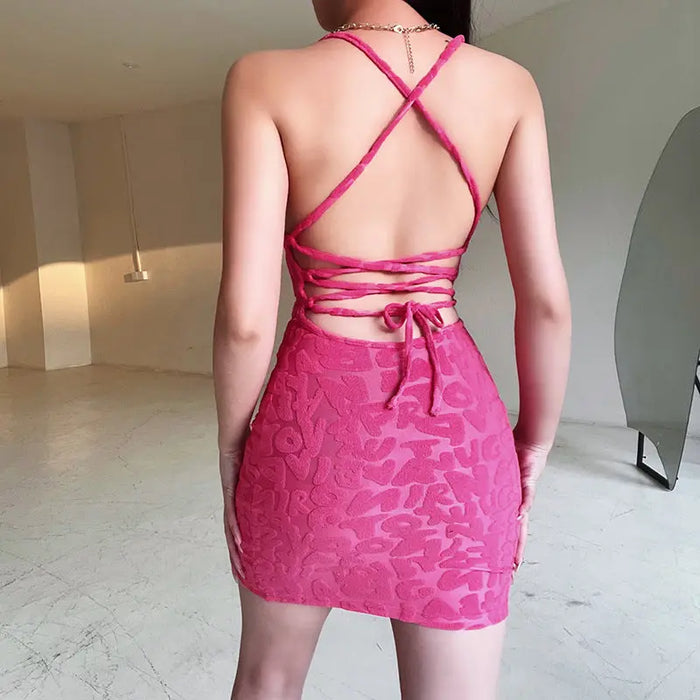 Letter Printed Lace Up Dress fashionnsio