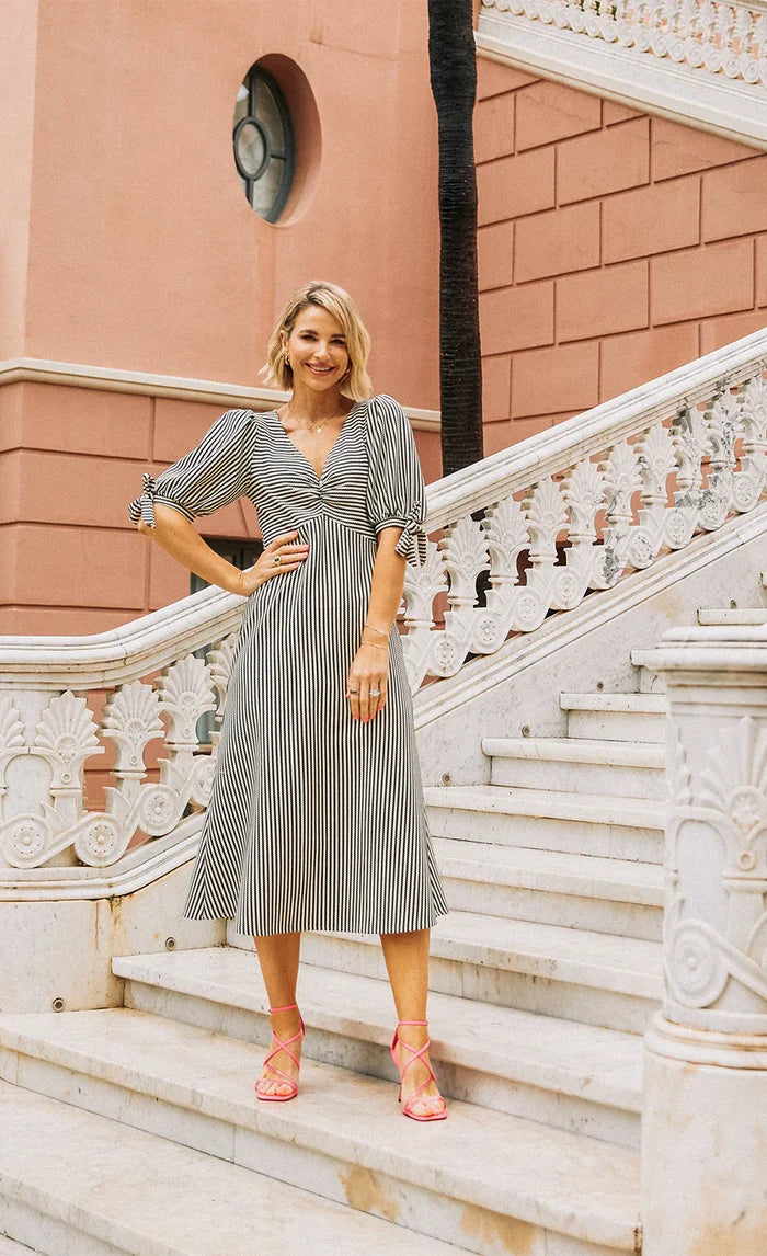 Annbelle Midaxi Dress (Mono Stripe)