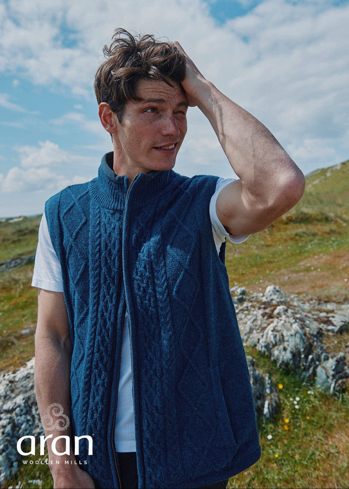 Aran Full Zip Fleece Cardigan | Blue