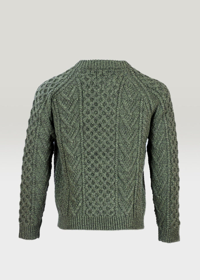 Aran Handknit Crew Neck Sweater | Green