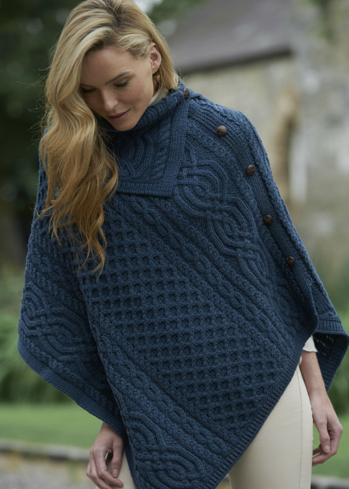 Aran Tipperary Cowl Neck Poncho – Mallard