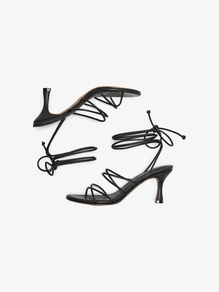 Aria Ankle Wrap Sandals (Black)