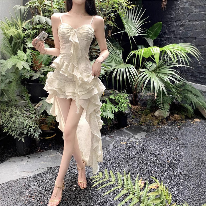 Asymmetrical Long Ruffle Dress - Fashionnsio
