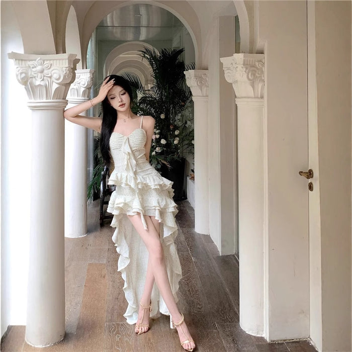 Asymmetrical Long Ruffle Dress - Fashionnsio