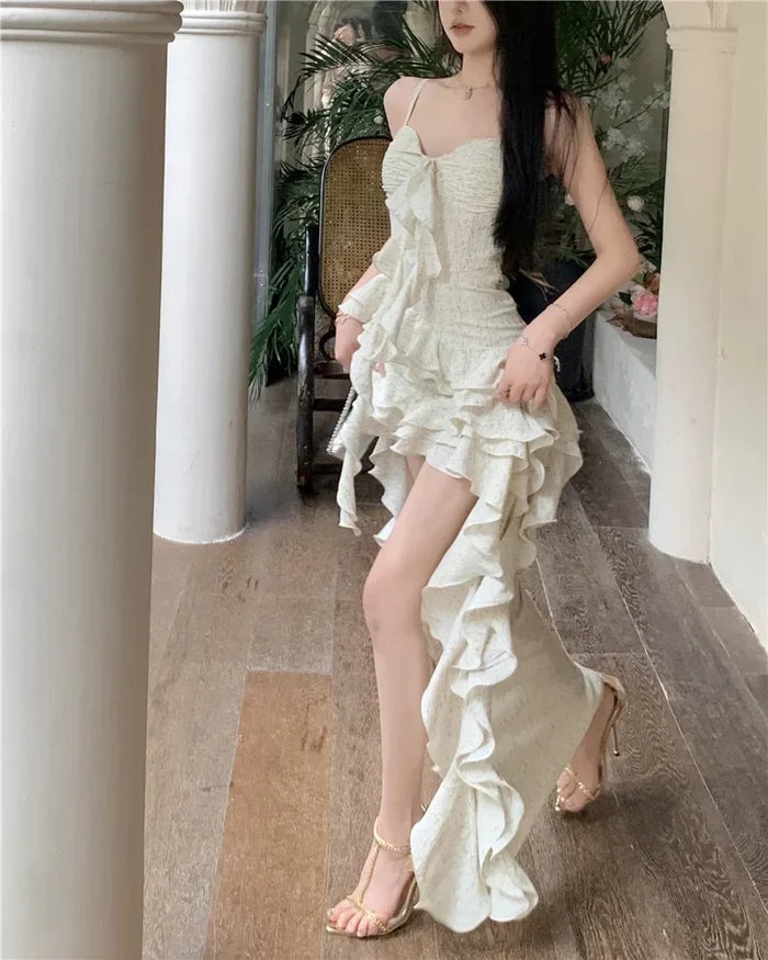 Asymmetrical Long Ruffle Dress - Fashionnsio