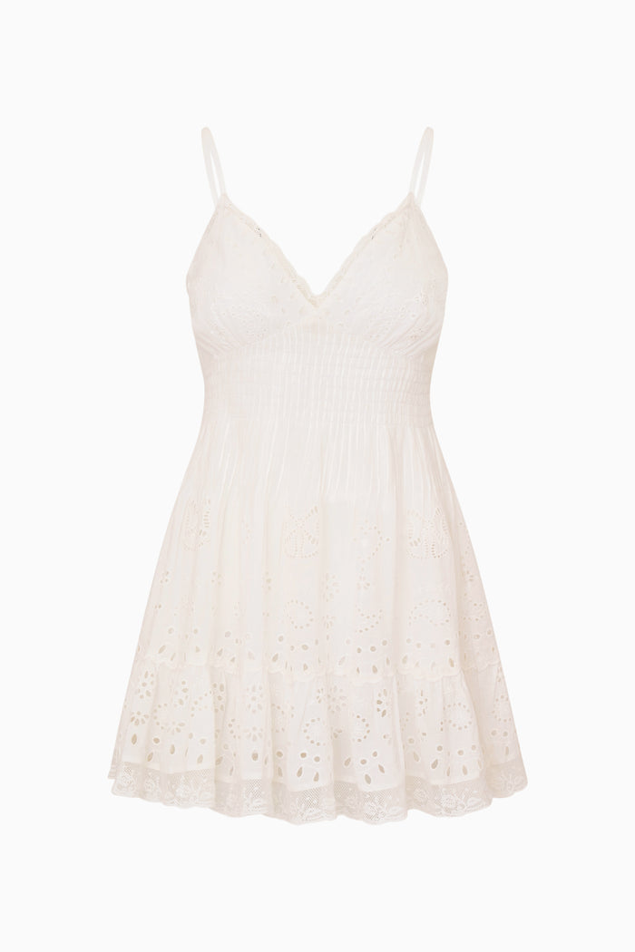 White lace camisole dress on a white background