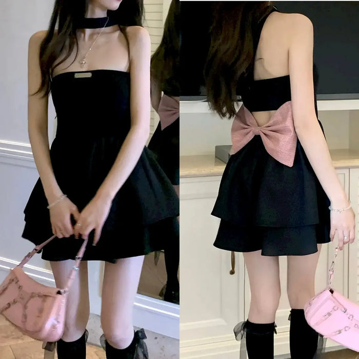 Bow Black Mini Dress fashionnsio
