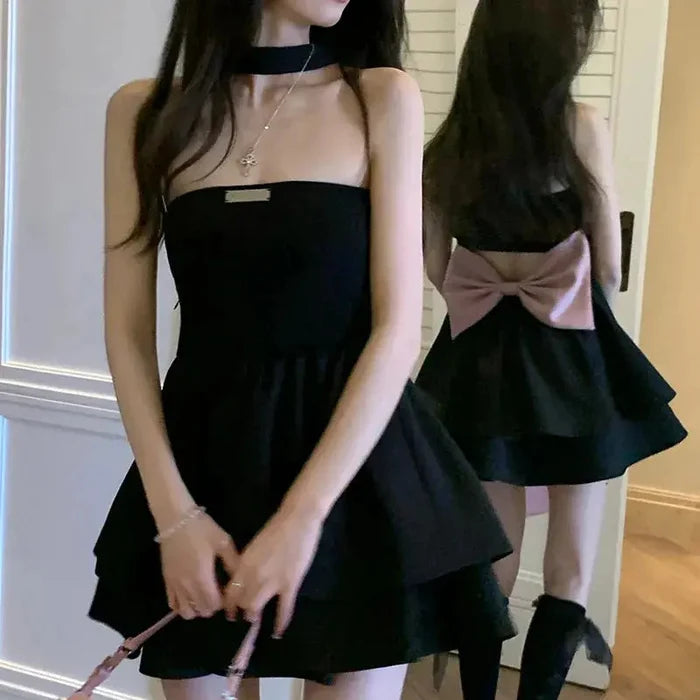 Bow Black Mini Dress fashionnsio
