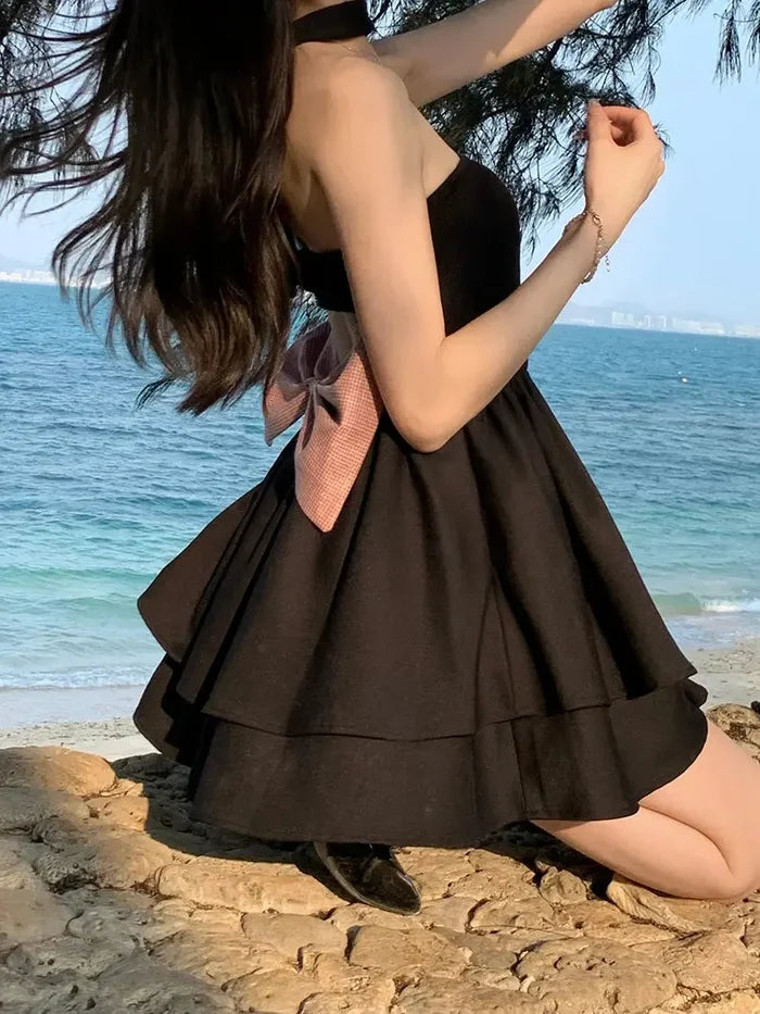 Bow Black Mini Dress fashionnsio