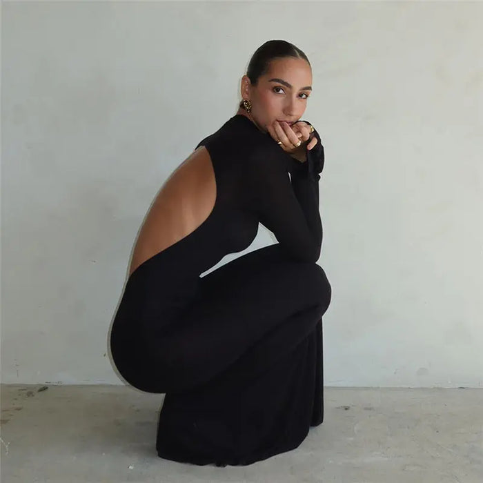 Black Bodycon Backless Dress fashionnsio