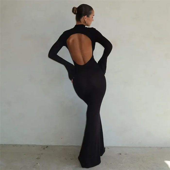 Black Bodycon Backless Dress fashionnsio