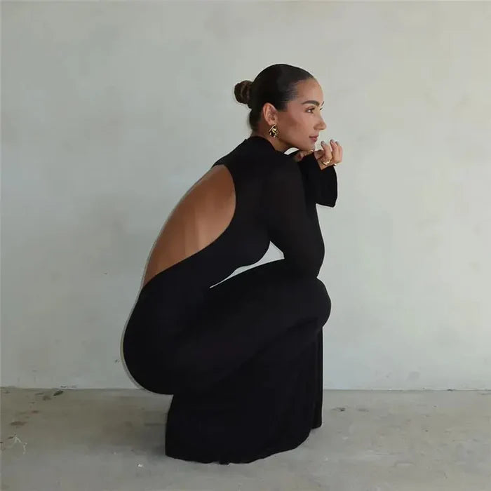 Black Bodycon Backless Dress fashionnsio