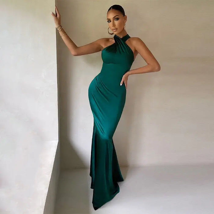 Mermaid Backless Halter Neck Dress fashionnsio
