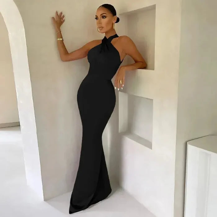 Mermaid Backless Halter Neck Dress fashionnsio
