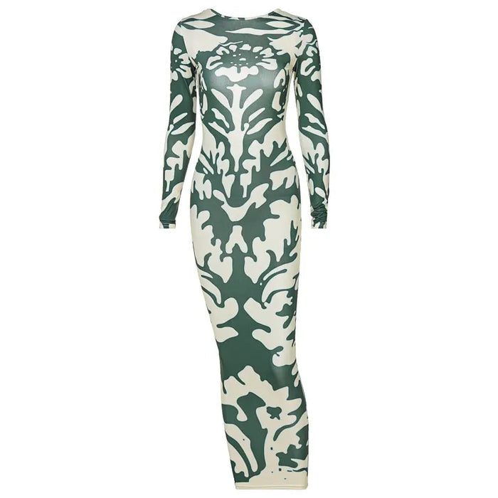 Backless Printed Bodycon Dress fashionnsio