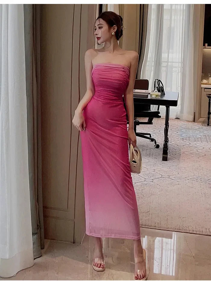 Pink Gradient Tube Dress fashionnsio
