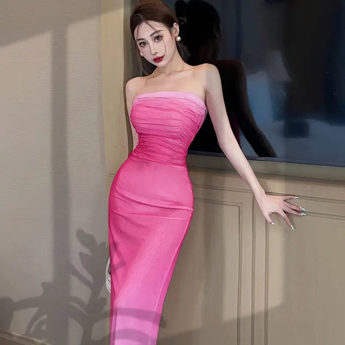 Pink Gradient Tube Dress fashionnsio