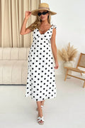 Beverly Tie Shoulder Midi Dress (White/Black Dot)