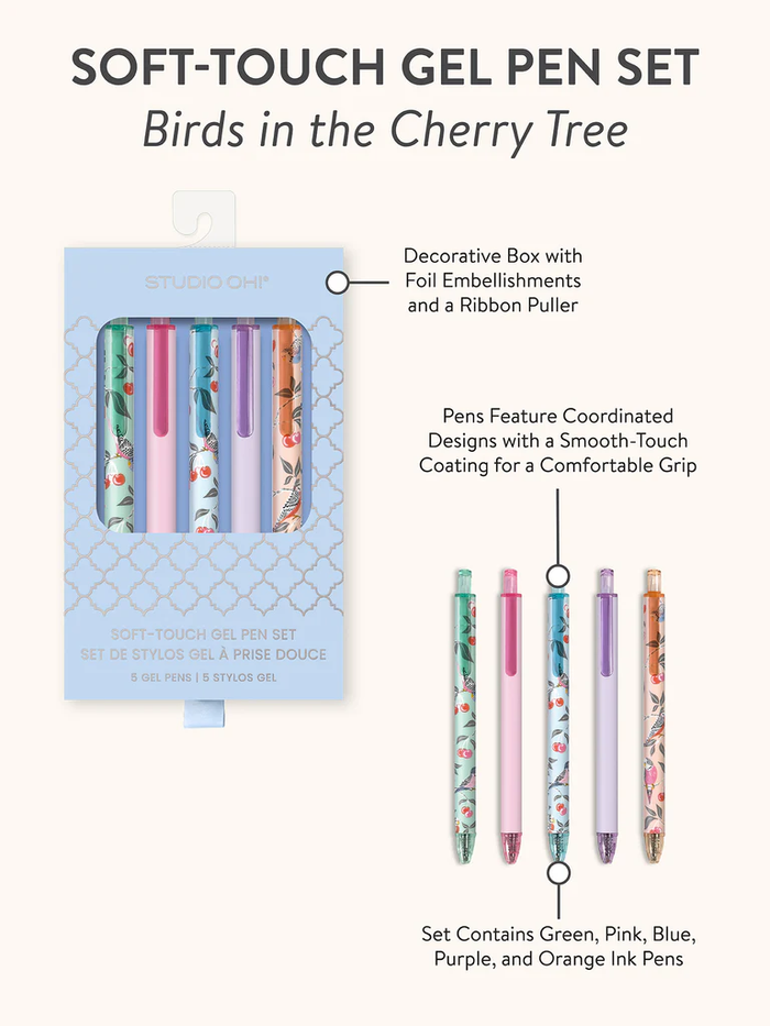 Birds in the Cherry Tree Soft-Touch Gel Pen Set