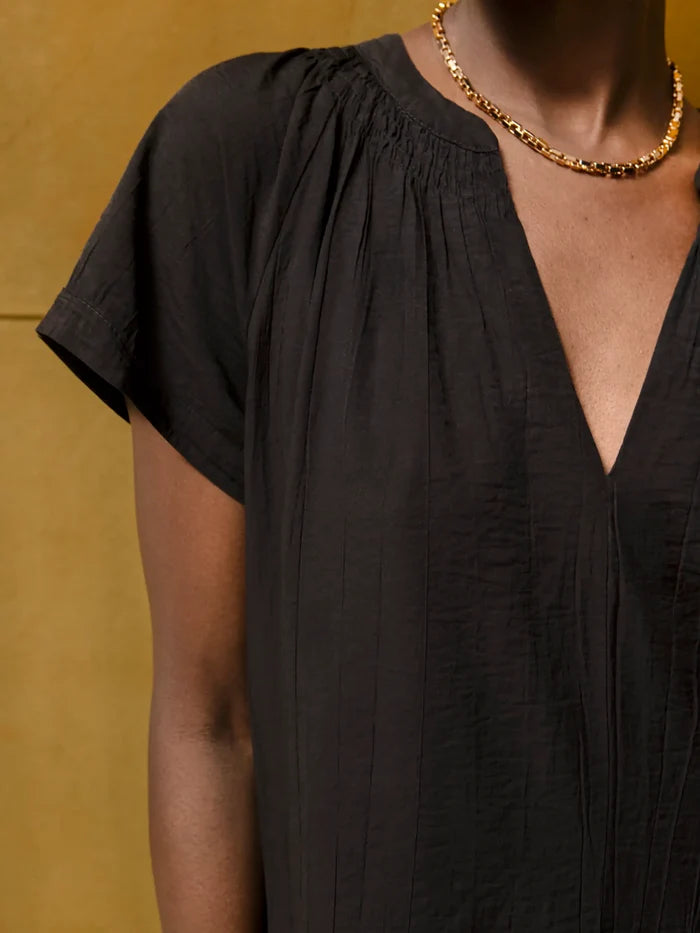 Black Gathered Neck Short Dress