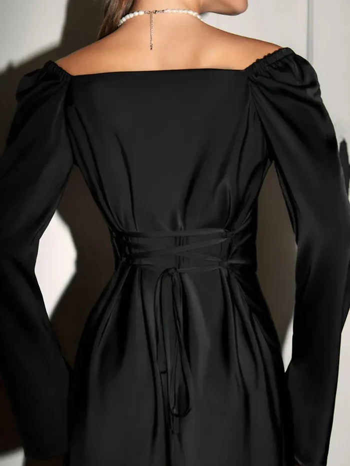 Black Satin Mini Dress fashionnsio
