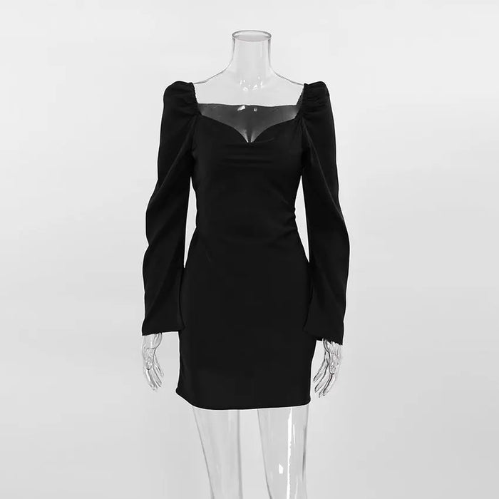 Black Satin Mini Dress fashionnsio