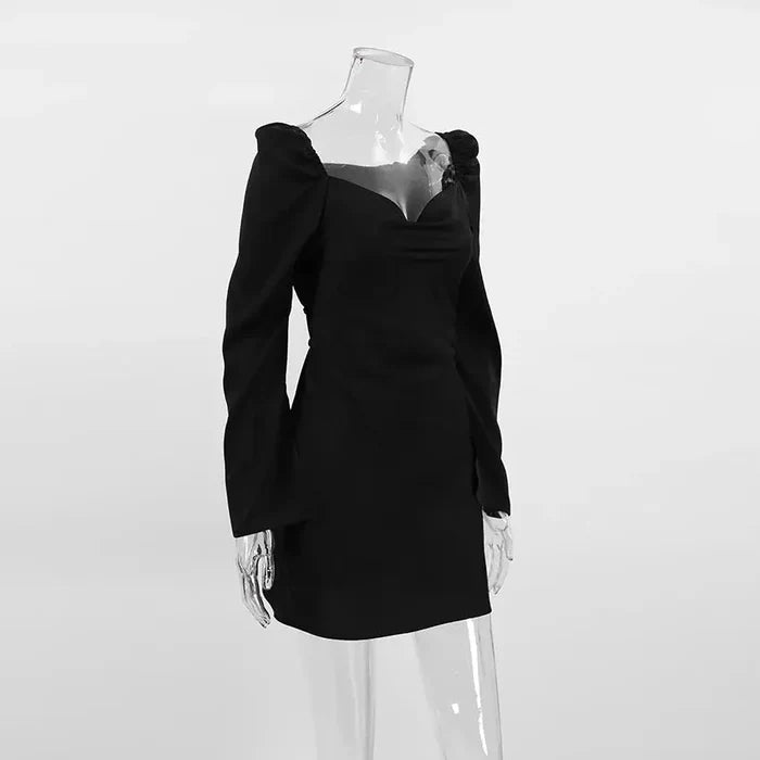 Black Satin Mini Dress fashionnsio
