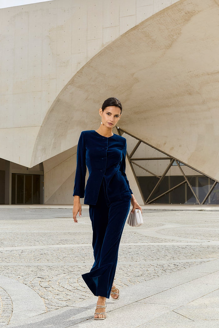 Blazer Boreal Azul petróleo de manga larga ceñido de Lady Pipa para invitada de boda de noche.