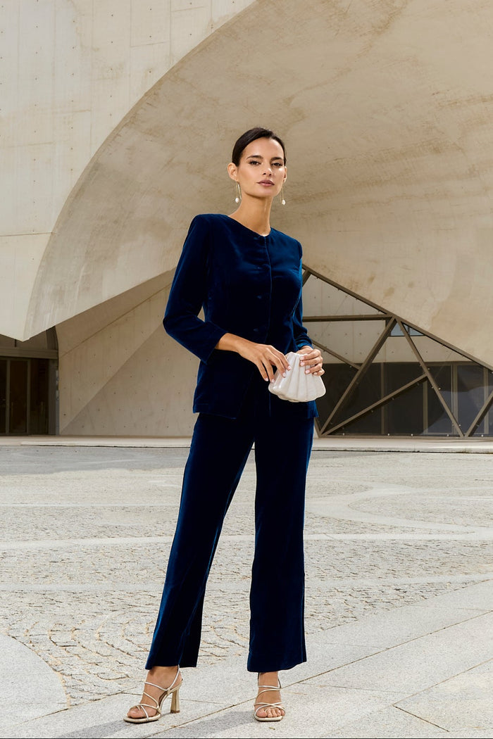 Blazer Boreal Azul petróleo de manga larga ceñido de Lady Pipa para invitada de boda de noche.