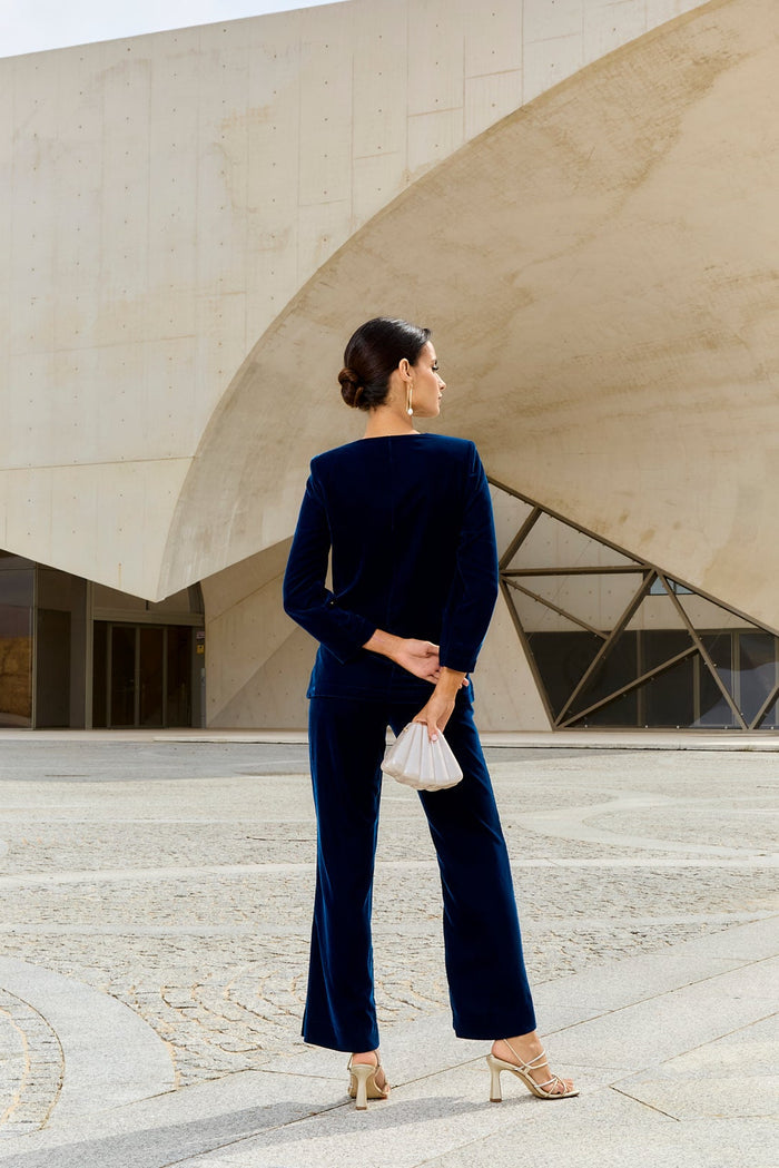 Blazer Boreal Azul petróleo de manga larga ceñido de Lady Pipa para invitada de boda de noche.