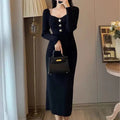 Bodycon Button Midi Dress fashionnsio