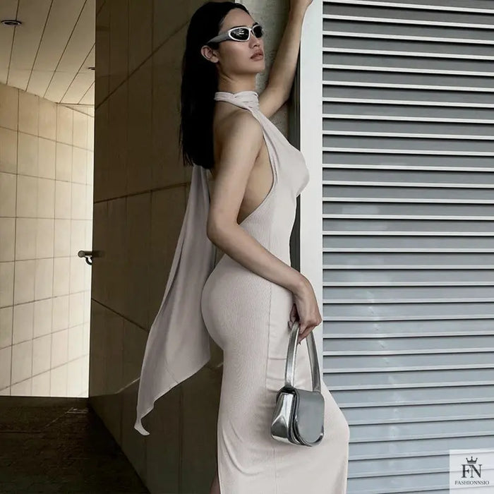 Bodycon Long Dress With Scarf - Fashionnsio