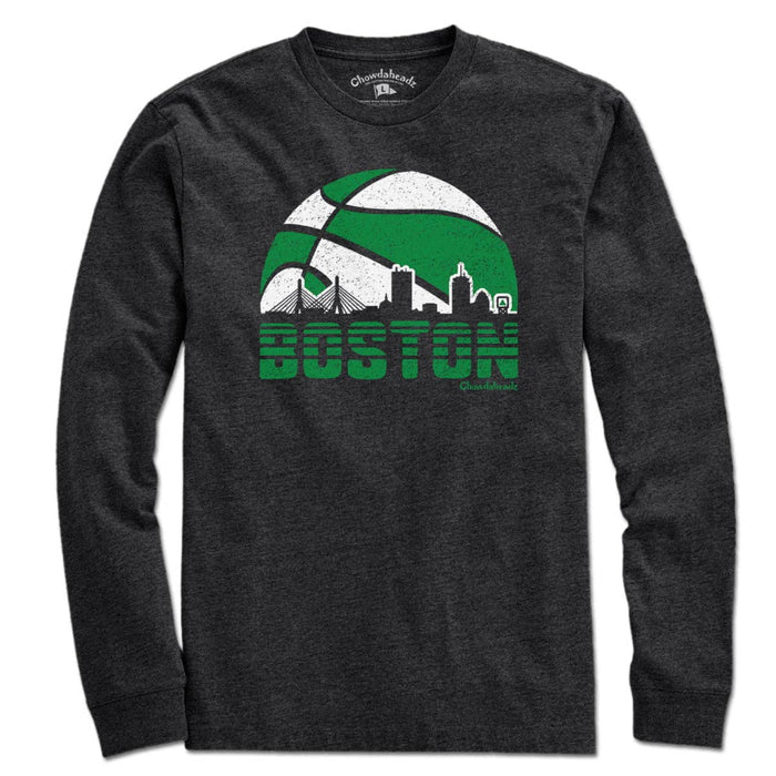 Boston Basketball Skyline T-Shirt | Charcoal / Long Sleeve / 3XL