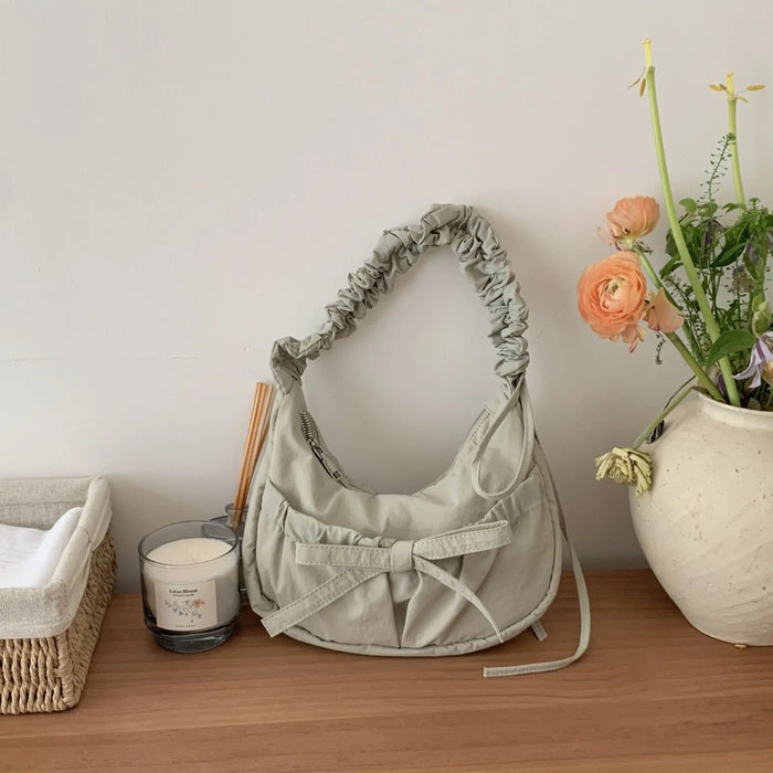 Bow Drawstring Pleated Shoulder Bags fashionnsio