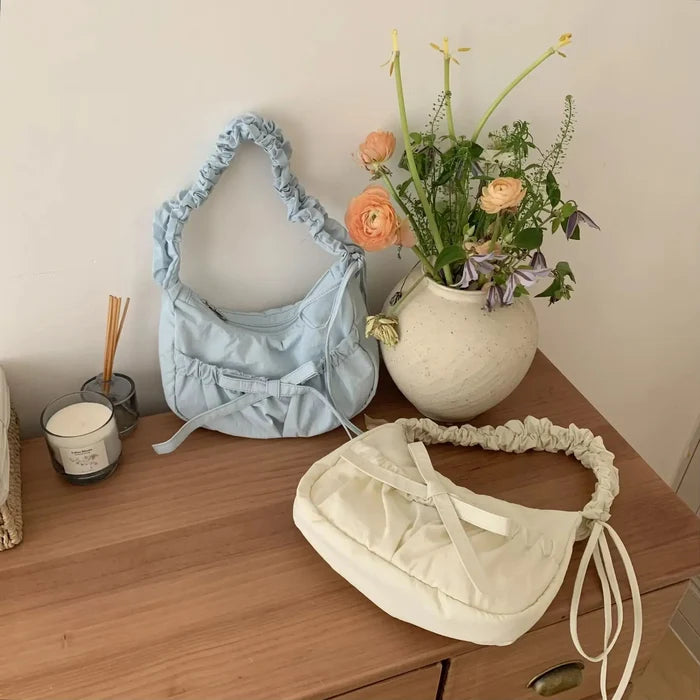 Bow Drawstring Pleated Shoulder Bags fashionnsio