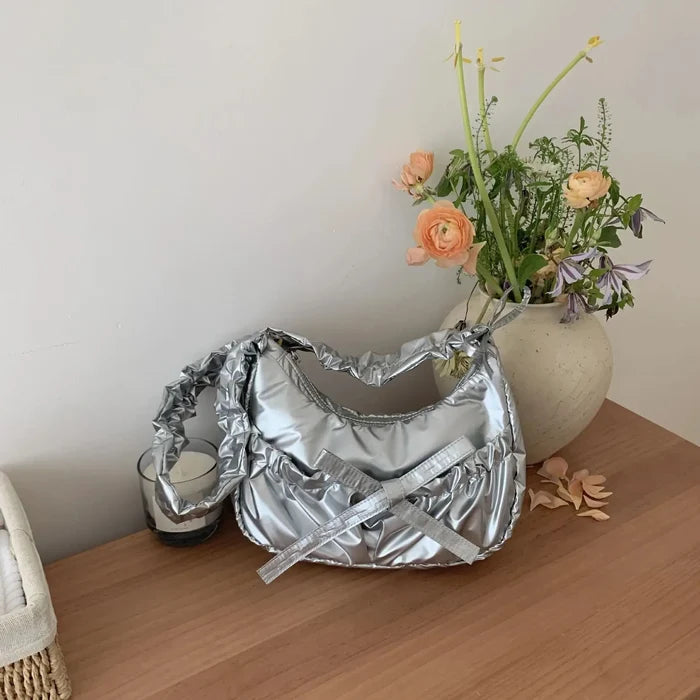 Bow Drawstring Pleated Shoulder Bags fashionnsio