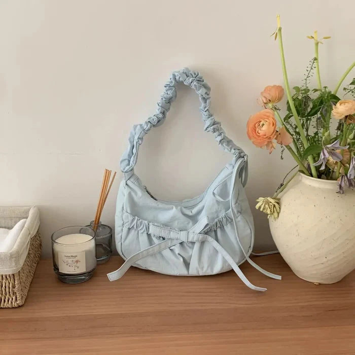 Bow Drawstring Pleated Shoulder Bags fashionnsio