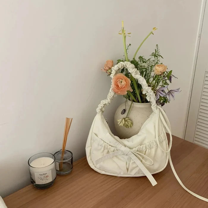 Bow Drawstring Pleated Shoulder Bags fashionnsio