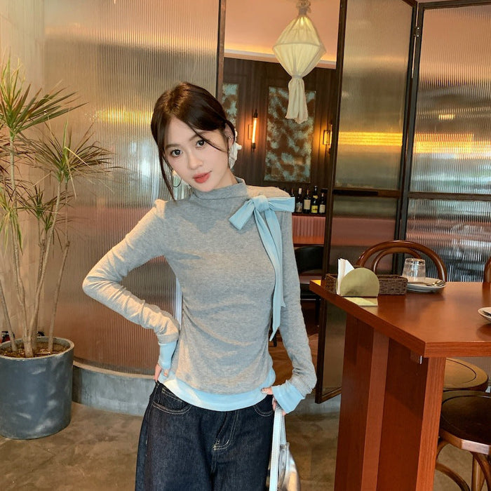 Bow Knot Long Sleeve Top - Fashionnsio