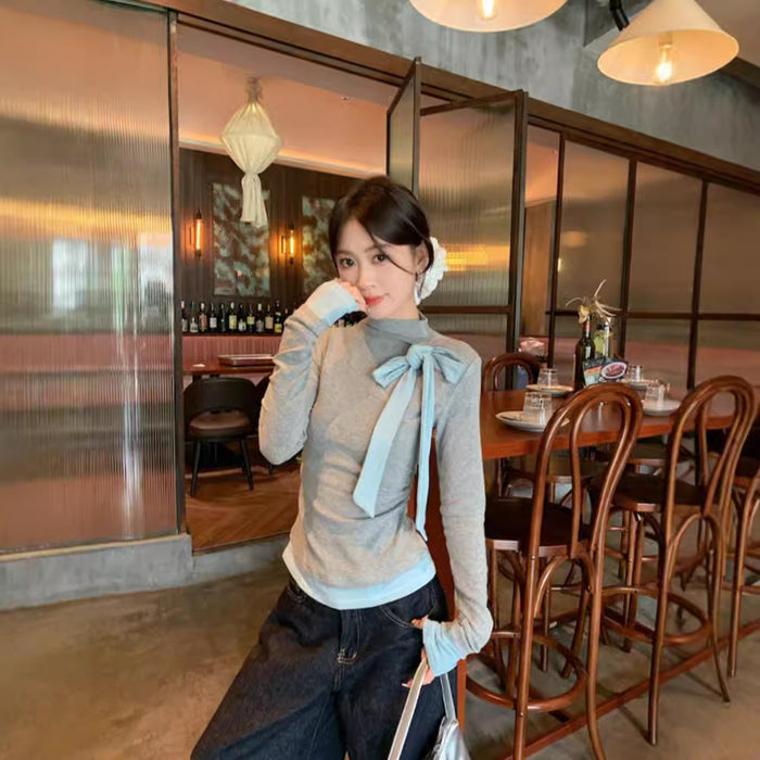 Bow Knot Long Sleeve Top - Fashionnsio